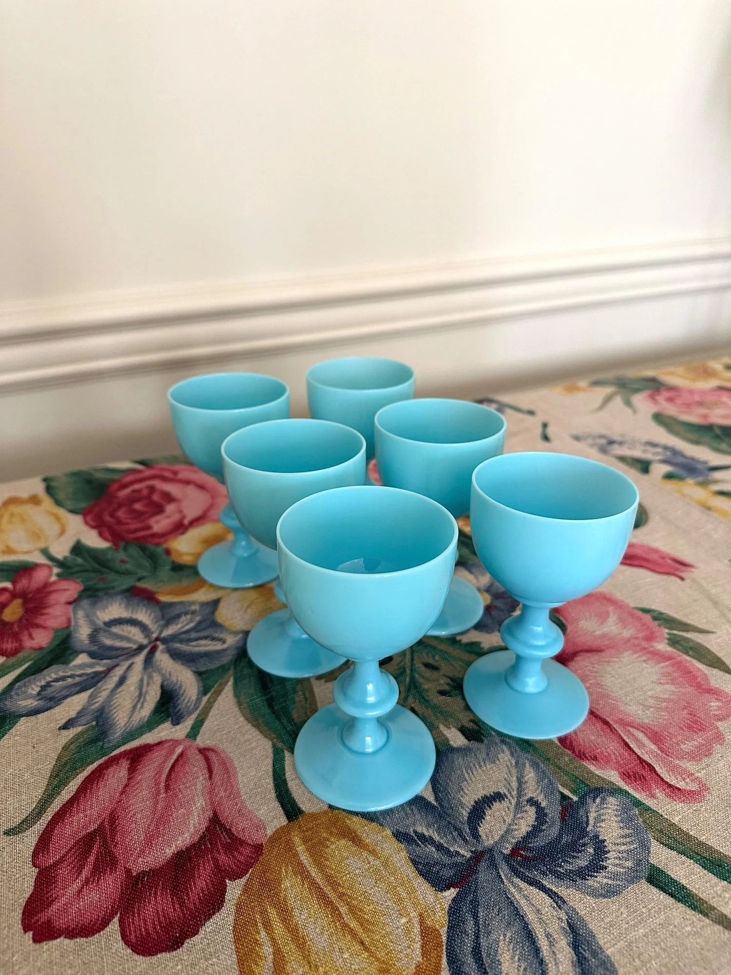 Portieux Vallerysthal French Azure Blue Turquoise Opaline Wine